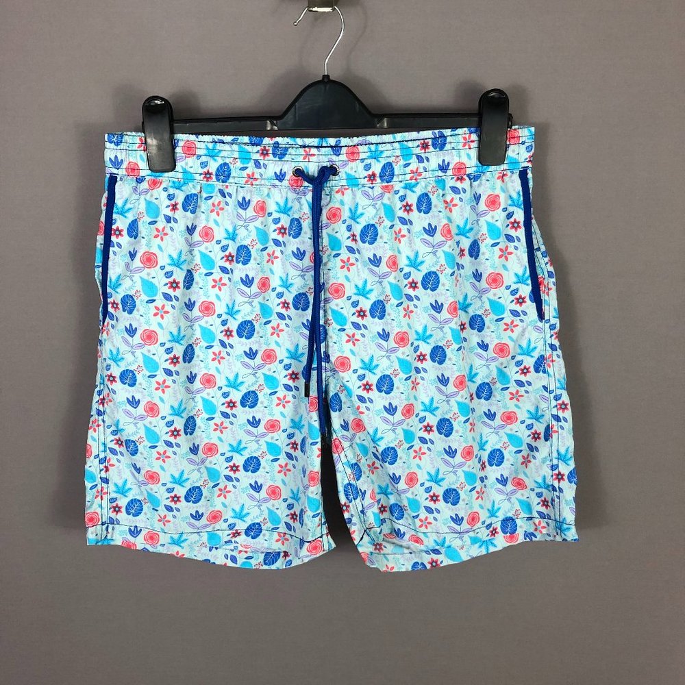 Mr.Swim Teal Floral Swim Trunk Shorts Size Large